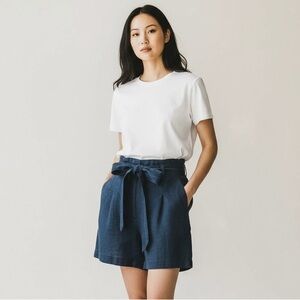 Artisan NY Blue High Waist Linen Shorts with Sash